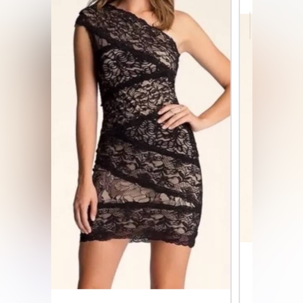 Black lace one shoulder dress